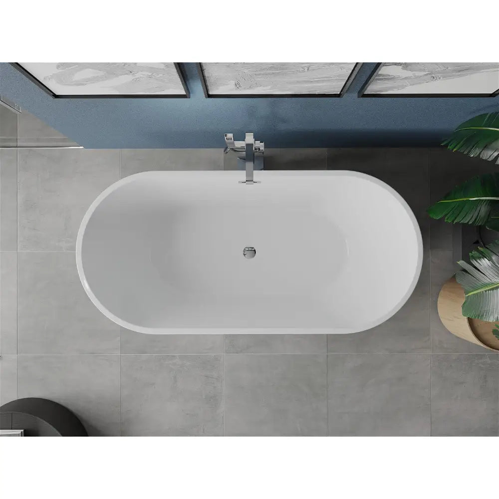 Mexen Luna Frittstående Badekar 170x80 Cm Hvitt Overfyllingssett i Krom