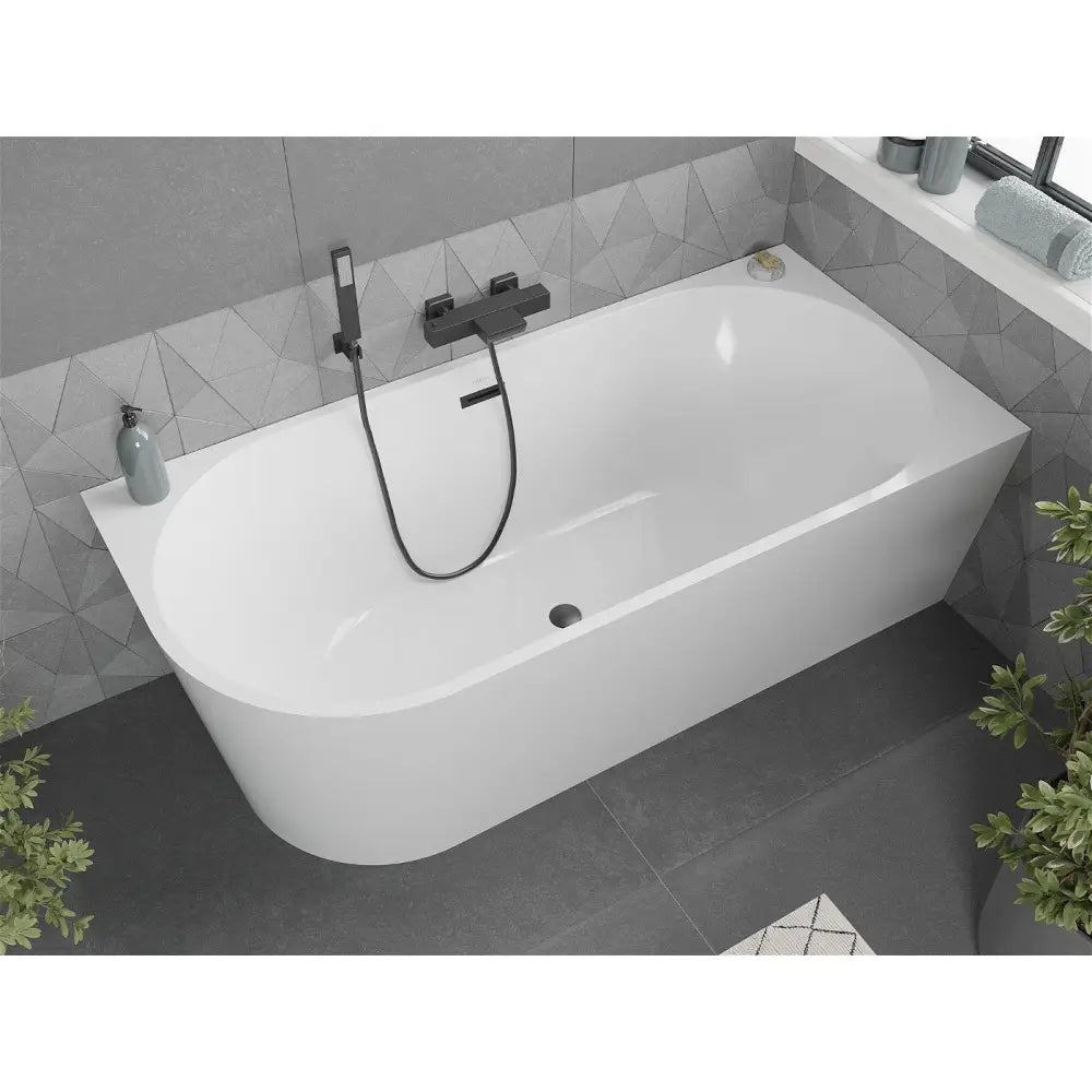 Mexen Mia Frittstående Hjørnebadekar Høyre 170x80 Cm Hvit med Svart Overløp - 52691708000p-b