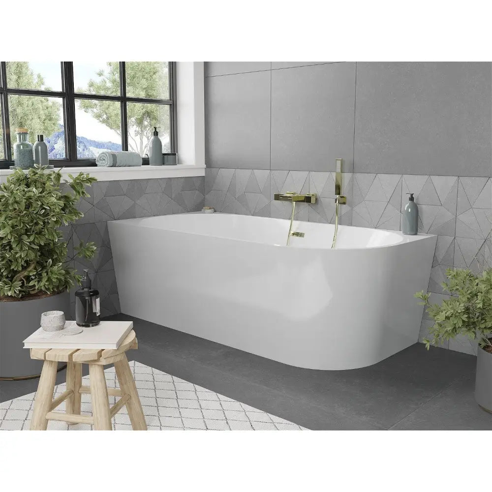 Mexen Mia Frittstående Hjørnebadekar Venstre 170x80 Cm Hvit med Gull Overløp - 52691708000l-g