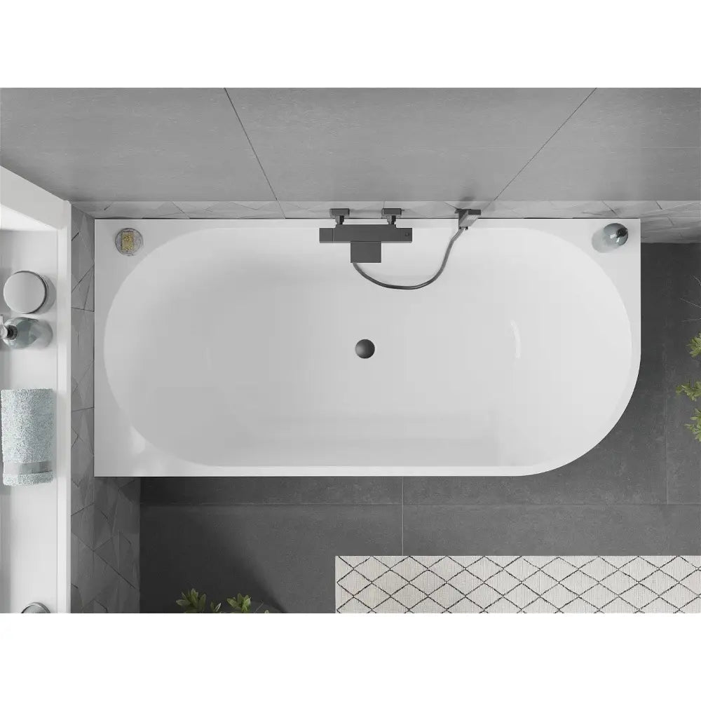 Mexen Mia Frittstående Hjørnebadekar Venstre 170x80 Cm Hvitt med Sort Overløp - 52691708000l-b