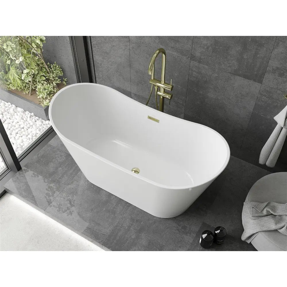 Mexen Montana Frittstående Badekar 150x72 Cm Hvit Gull Overløp - 52011507500-g