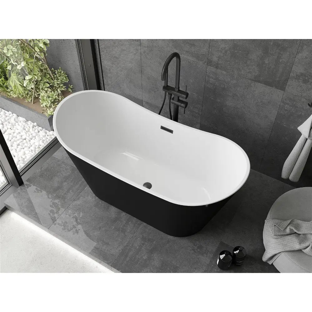 Mexen Montana Frittstående Badekar 150x72 Cm Hvitt/svart Svart Overløp - 52011507575-b