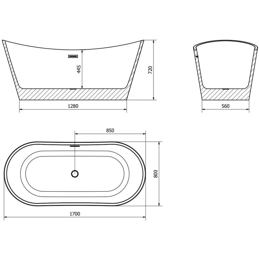 Mexen Montana Frittstående Badekar 170x80 Cm Hvit med Svart Overløp - 52011708000-b