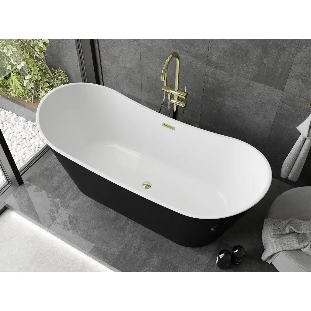 Mexen Montana Frittstående Badekar 180x80 Cm Hvit/svart Gull Overløp - 52011808075-g