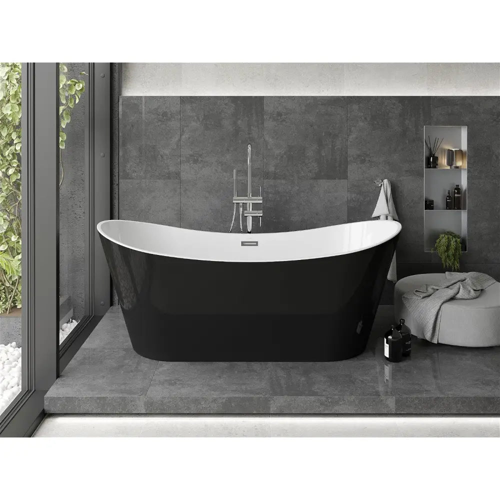Mexen Montana Frittstående Badekar 180x80 Cm Hvitt/svart Svart Overløp - 52011808075-b