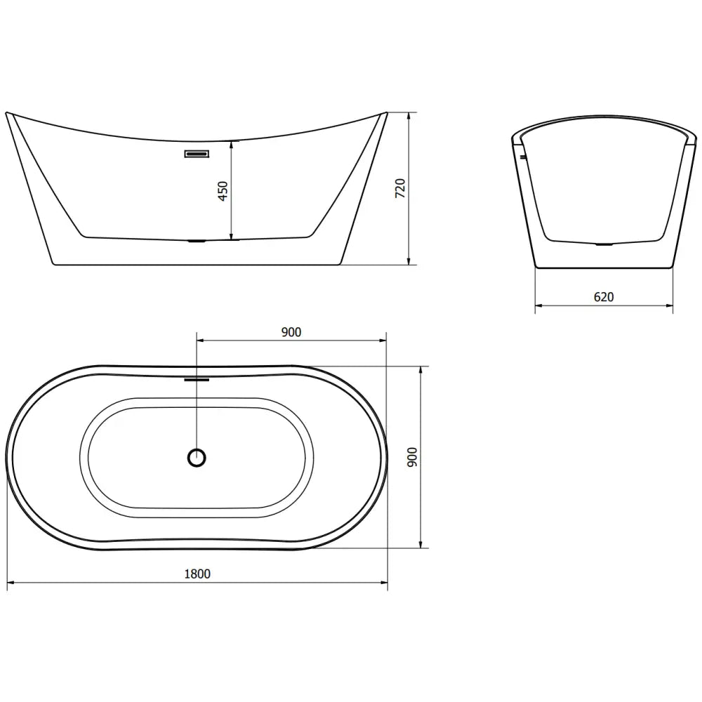 Mexen Montana Frittstående Badekar 180x90 Cm Hvit