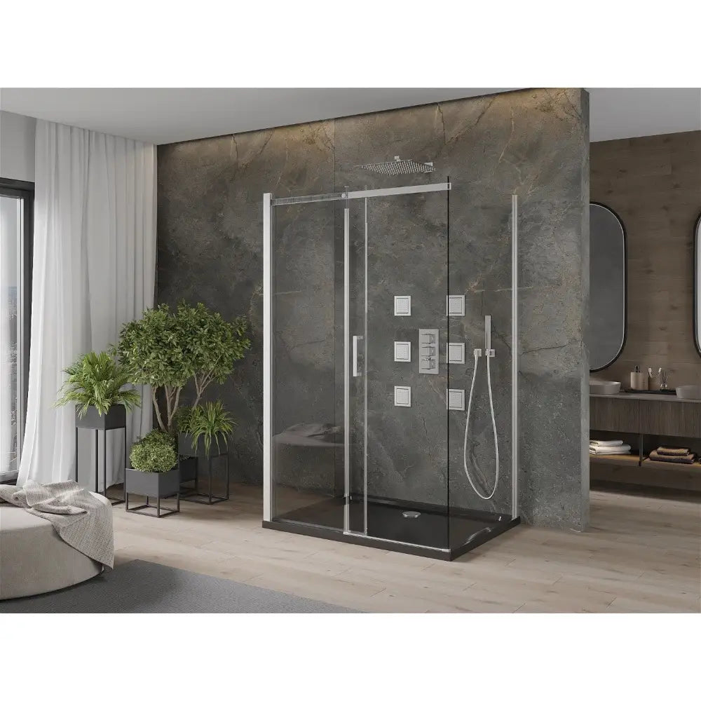 Dusjhjørne med Dusjbrett 3-veggs Skyvedør 130x80 Cm Gjennomsiktig Krom