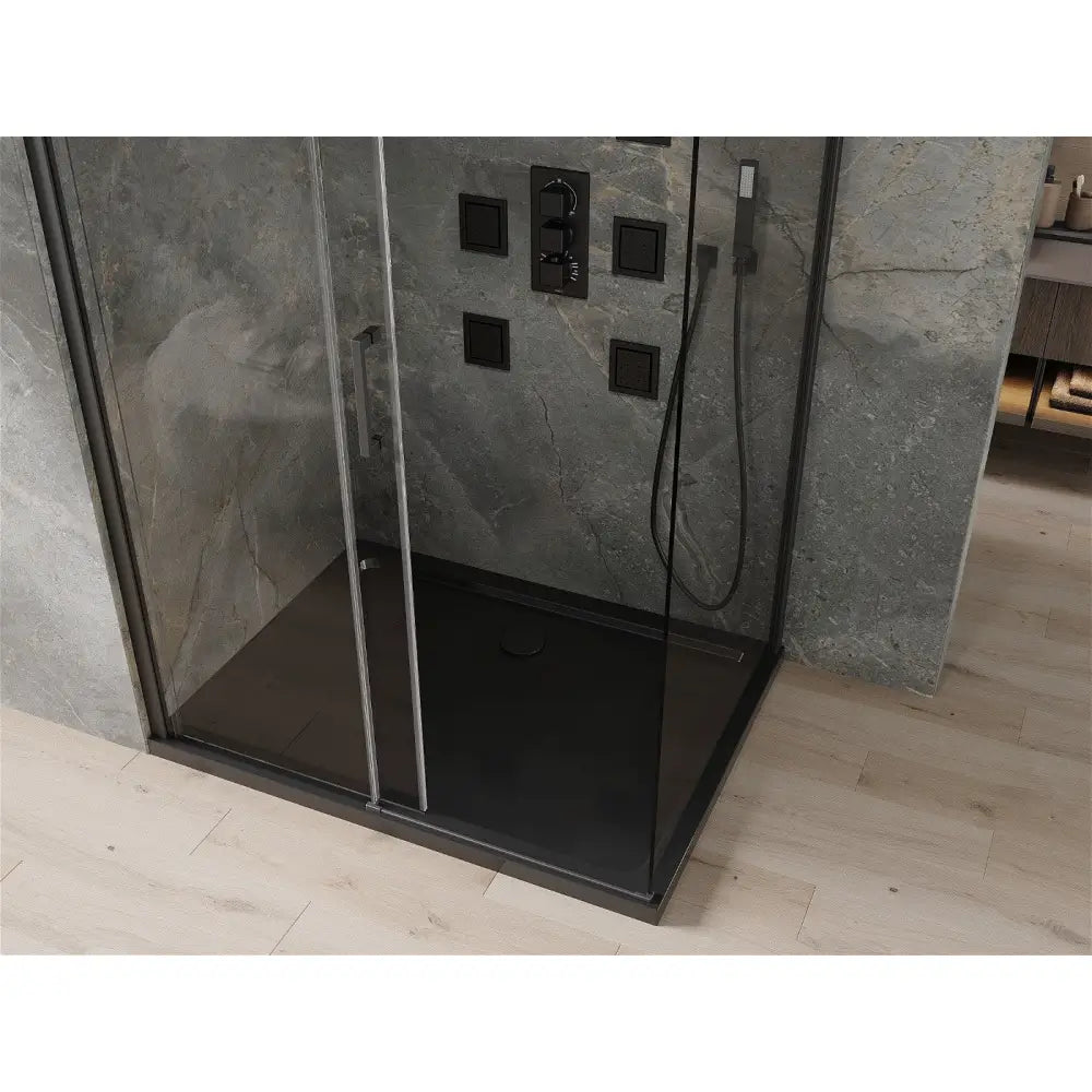 Dusjhjørne med Dusjbrett 120x80 Cm Skyvedør Transparent Svart