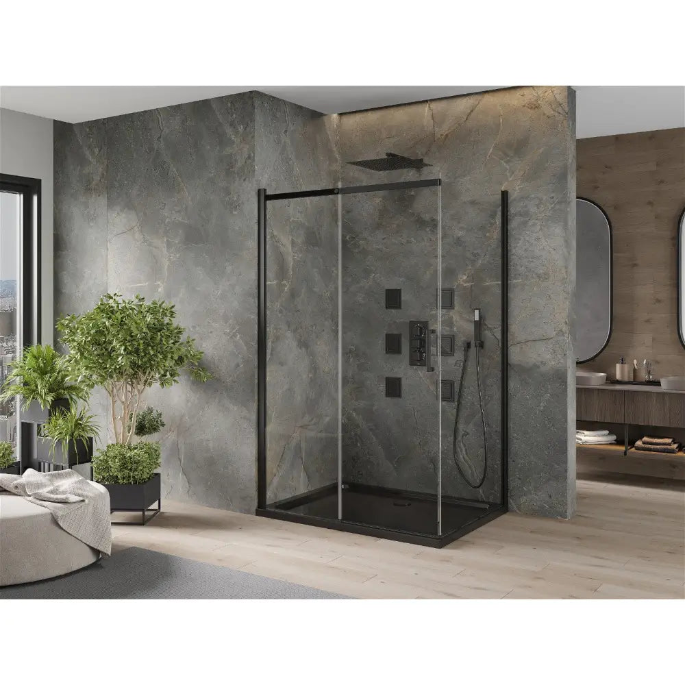 Dusjhjørne med Dusjbrett 120x80 Cm Skyvedør Transparent Svart