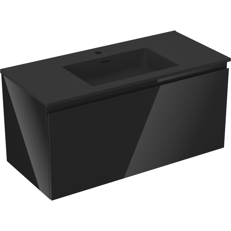 Servantskap med vask 100 cm Mexen Orio/Otis i matt svart med stor skuff og integrert servant.
