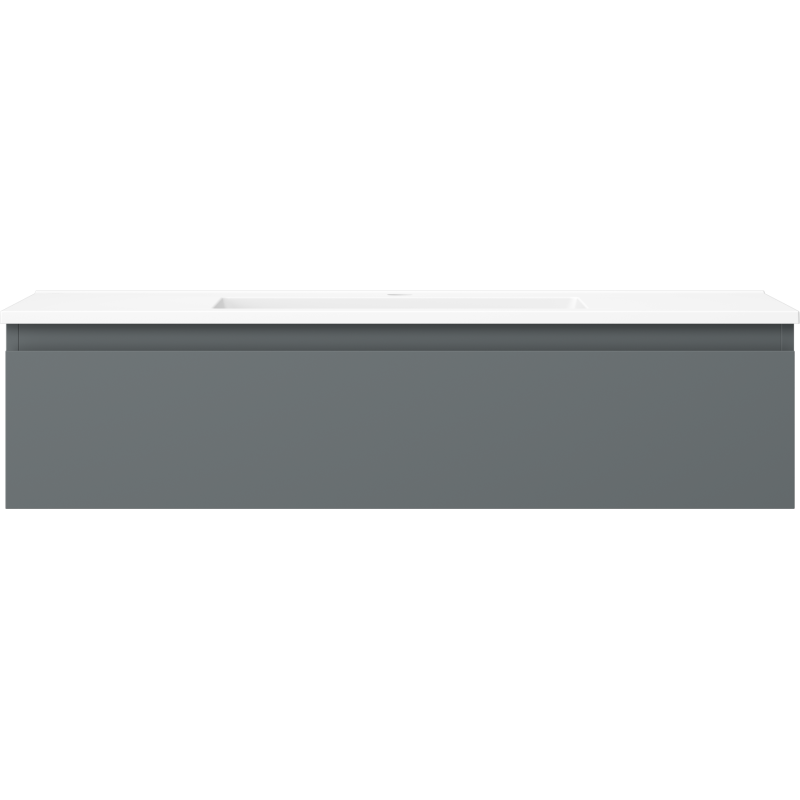 Servant med skap i grafitt matt med hvit topp, minimalistisk design, sett rett forfra.