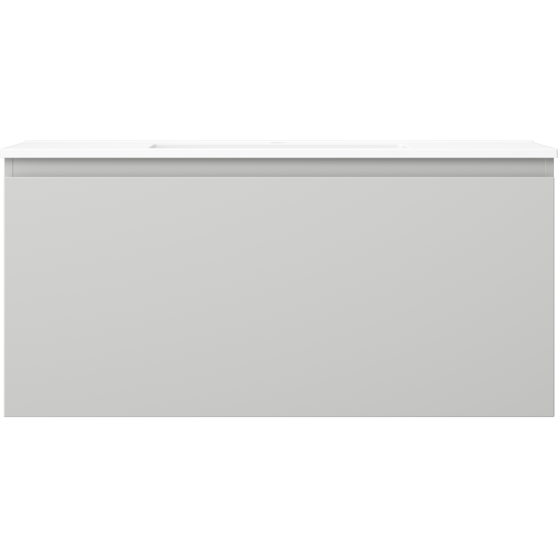 Servant med skap Mexen Orio 100 cm i lys grå matt med hvit topp, sett rett forfra.