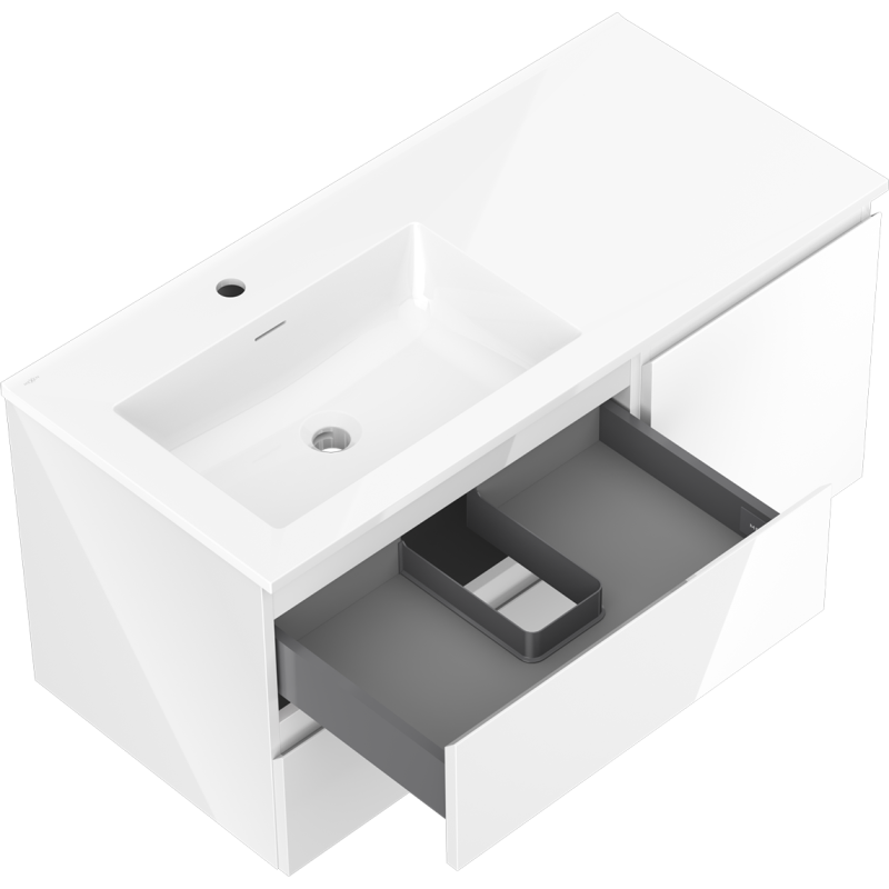 Servantskap med vask 100 cm hvit høyglans Mexen Orio/Otis venstre – 91A13-10047-3-BBFFF00-W18L00