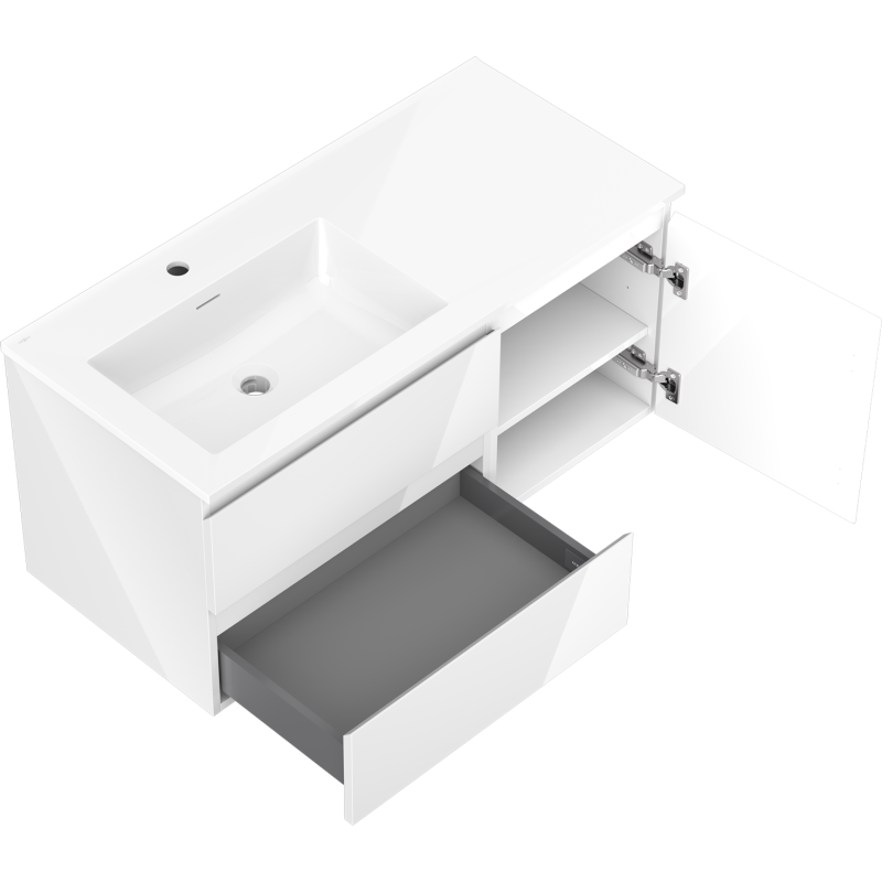 Servantskap med vask 100 cm hvit høyglans Mexen Orio/Otis venstre – 91A13-10047-3-BBFFF00-W18L00