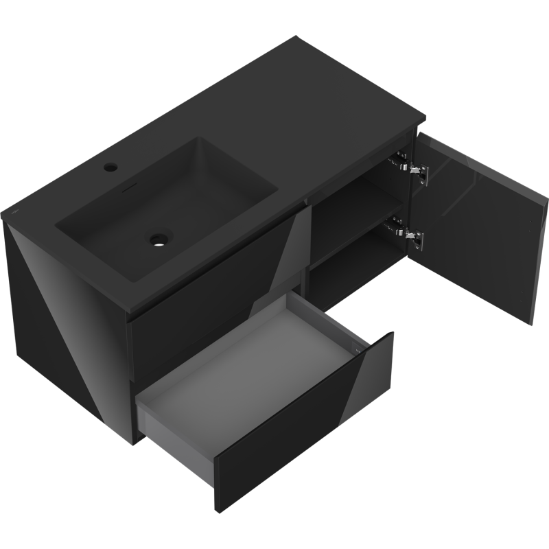 Servantskap med vask 100 cm svart høyglans/matt Mexen Orio – 91A13-10047-3-BBFFF70-W18L71