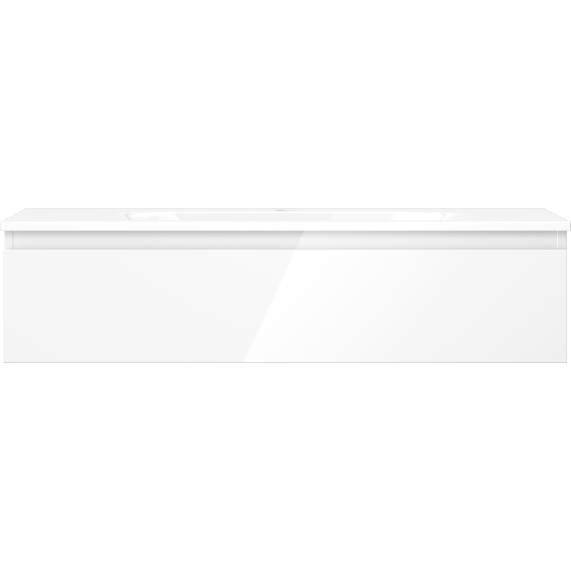 Servant med skap i hvit høyglans, rektangulær modell Mexen Orio, sett rett forfra.