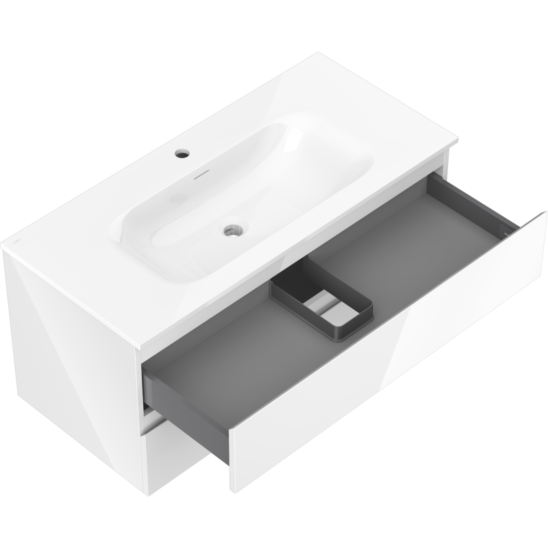 Servantskap med vask 100 cm hvit høyglans, 2 skuffer Mexen Orio – 91A10-10047-2-BFF00-W23M00