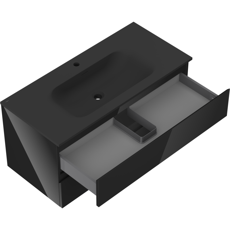 Servantskap med vask 100 cm, 2 skuffer, svart, Mexen Orio – 91A10-10047-2-BFF70-W23M71