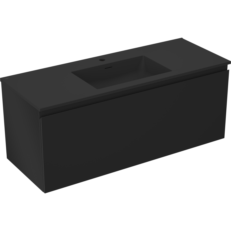 Servantskap med vask 120 cm Mexen Orio i svart matt med rektangulær form og integrert skuff.