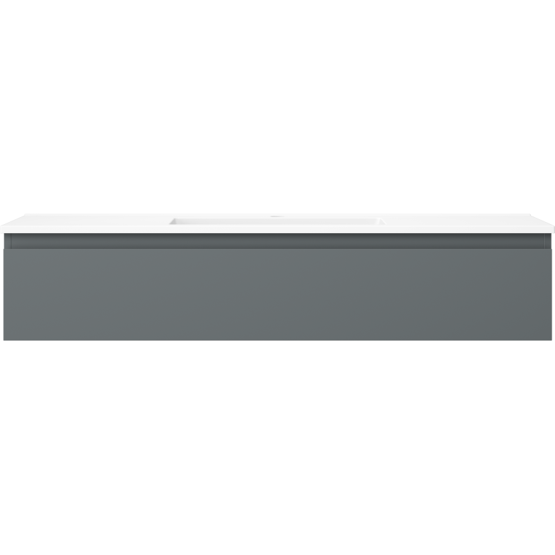 Servant med skap i grafitt og hvit matt finish med integrert servant, sett rett forfra.