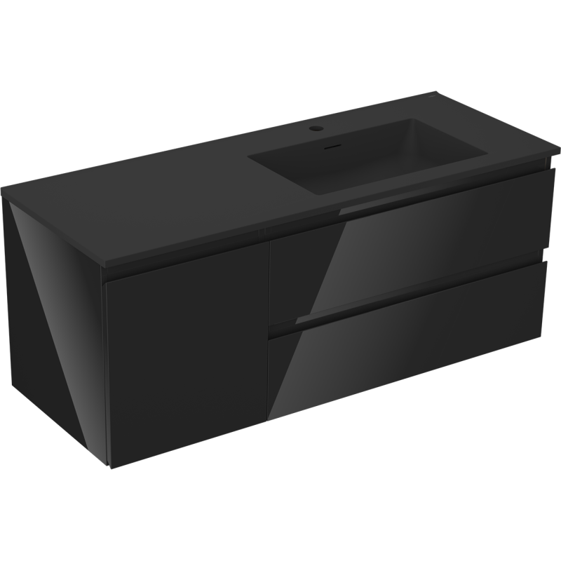 Servantskap med vask 120 cm svart høyglans/matt Mexen Orio Otis høyre – 91A13-12047-3-BBFFF70-W18P71