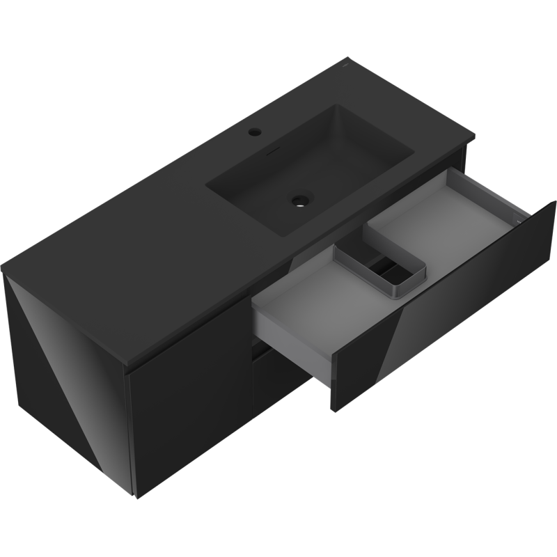 Servantskap med vask 120 cm svart høyglans/matt Mexen Orio Otis høyre – 91A13-12047-3-BBFFF70-W18P71