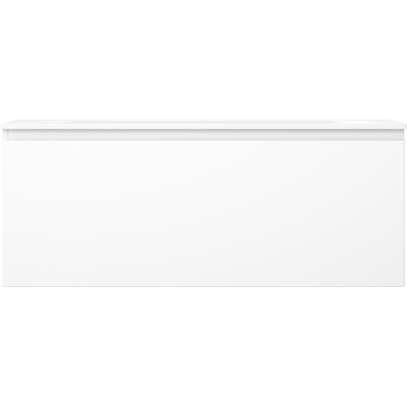 Servant med skap 120 cm Mexen Orio Vela i hvit matt med én skuff, sett forfra.