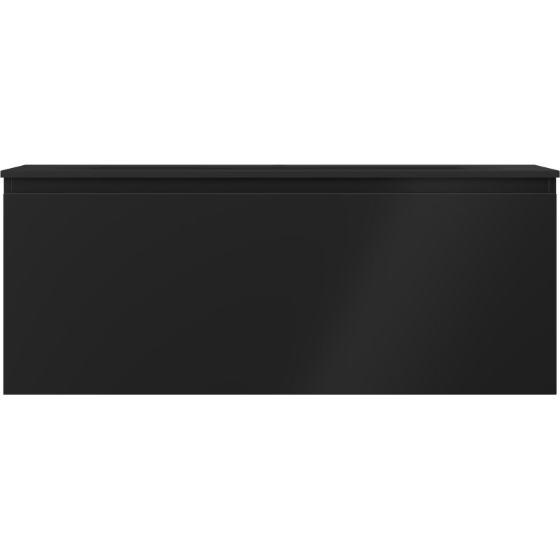 Servant med skap i svart matt finish, rektangulær form uten synlige detaljer, sidevisning.