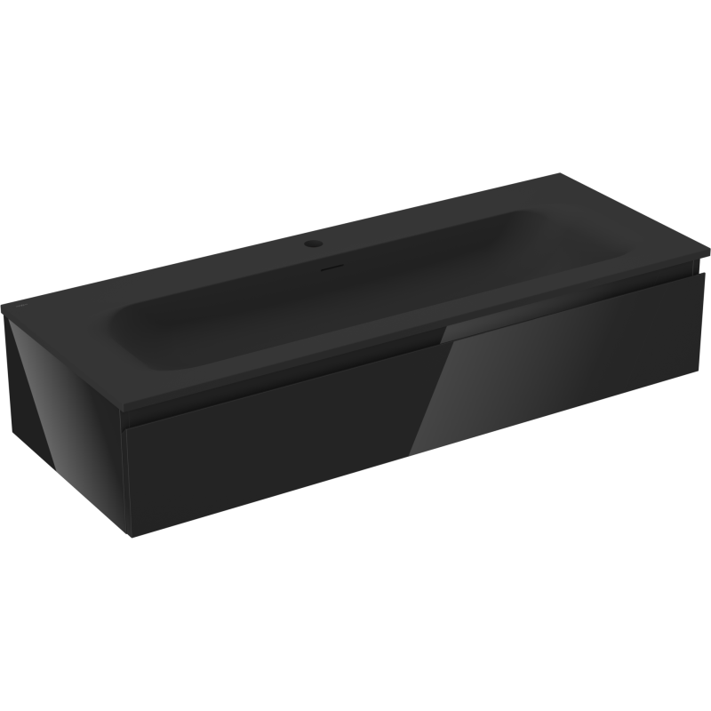Servantskap med vask 120 cm svart Mexen Orio Vela sett fra siden med armaturhull og overløp.