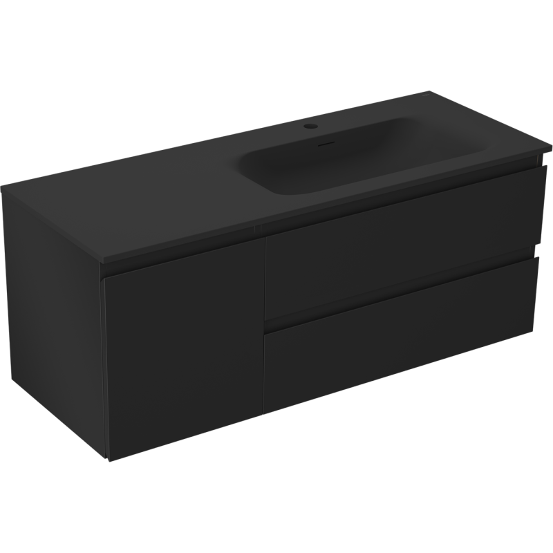 Servantskap med vask 120 cm svart matt høyre, 2 skuffer Mexen Orio – 91A13-12047-3-BBFFF71-W23P71