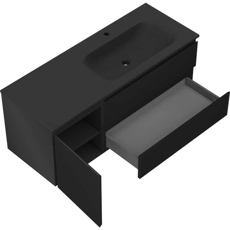 Servantskap med vask 120 cm svart matt høyre, 2 skuffer Mexen Orio – 91A13-12047-3-BBFFF71-W23P71