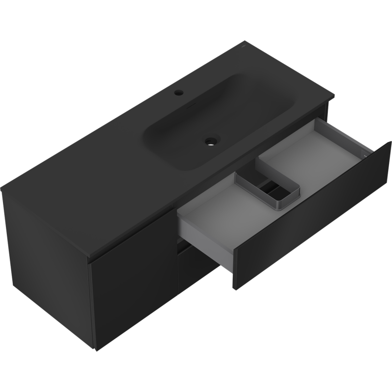 Servantskap med vask 120 cm svart matt høyre, 2 skuffer Mexen Orio – 91A13-12047-3-BBFFF71-W23P71
