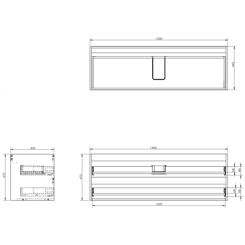 Servantskap med vask 140 cm svart, 2 skuffer Mexen Orio Vela – 91A10-14047-2-BFF70-W23M71