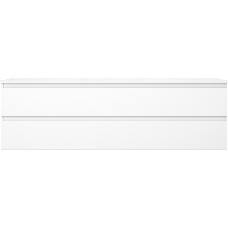 Servant med skap 160 cm hvit matt Mexen Orio med to brede skuffer uten håndtak, sett forfra.