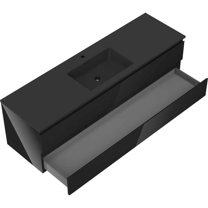 Baderomsskap med servant 160 cm Mexen Orio/Otis svart, matt finish og åpen stor skuff.