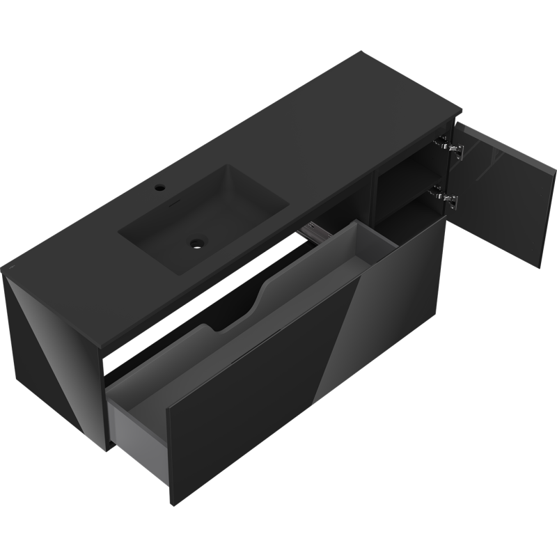 Servantskap med vask 160 cm Mexen Orio Otis svart høyglans/matt venstre – 91A13-16047-3-BBFF70-W18L71