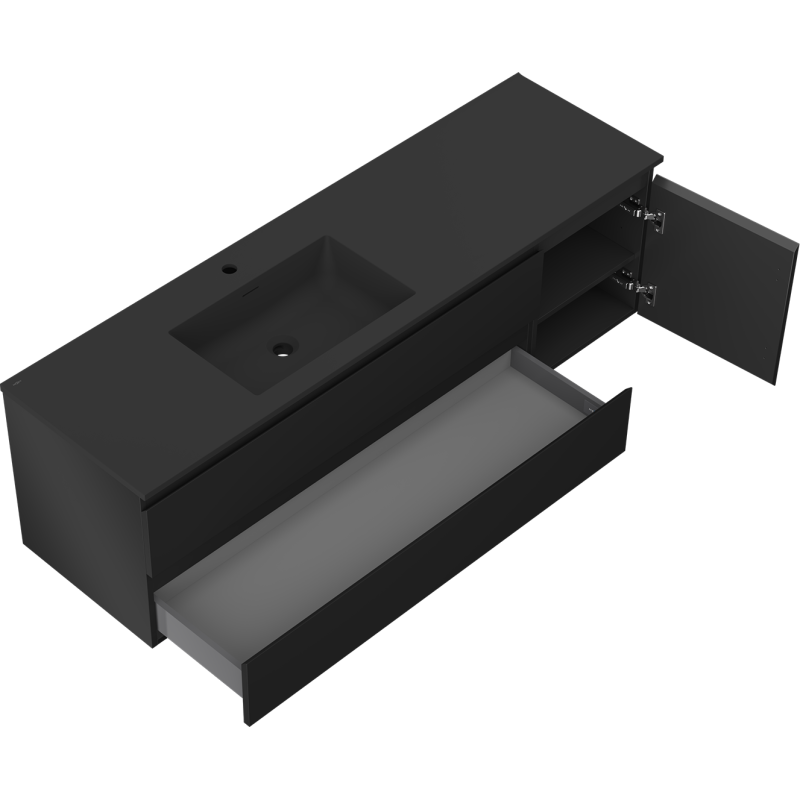 Servantskap med vask 160 cm svart matt Mexen Orio Otis venstre – 91A13-16047-3-BBFFF71-W18L71