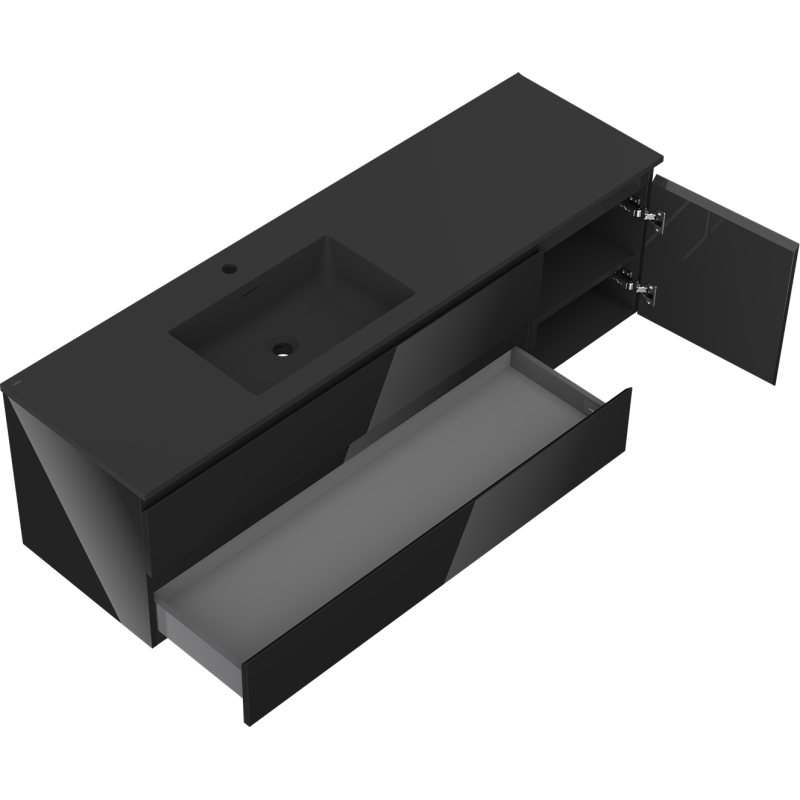 Servantskap med vask 160 cm svart høyglans/matt Mexen Orio – 91A13-16047-3-BBFFF70-W18L71