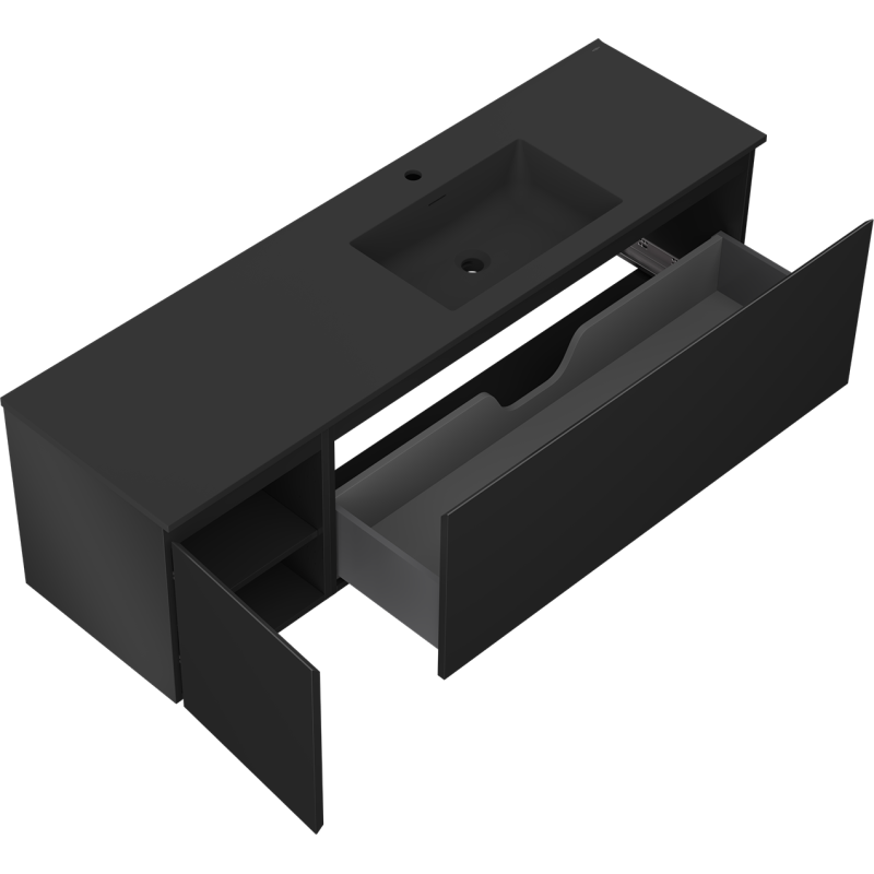 Servantskap med vask 160 cm svart matt Mexen Orio Otis høyre – 91A13-16047-3-BBFF71-W18P71