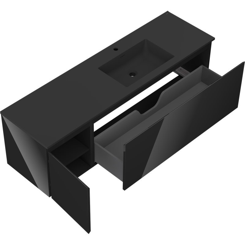 Servantskap med vask 160 cm svart høyglans/matt Mexen Orio – 91A13-16047-3-BBFF70-W18P71