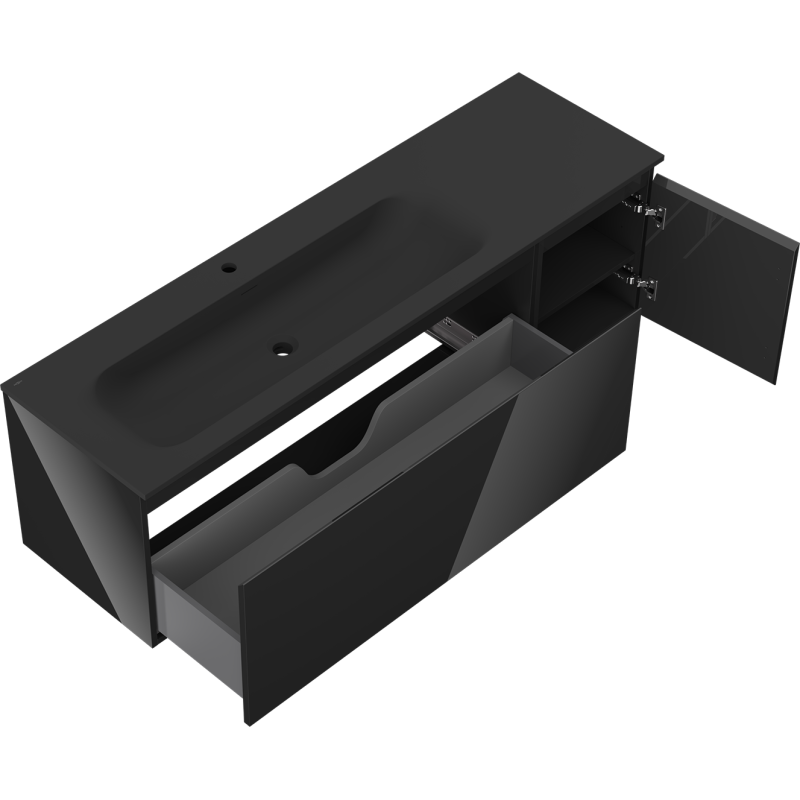 Servantskap med vask 160 cm svart høyglans/matt Mexen Orio – 91A13-16047-3-BBFF70-W23L71