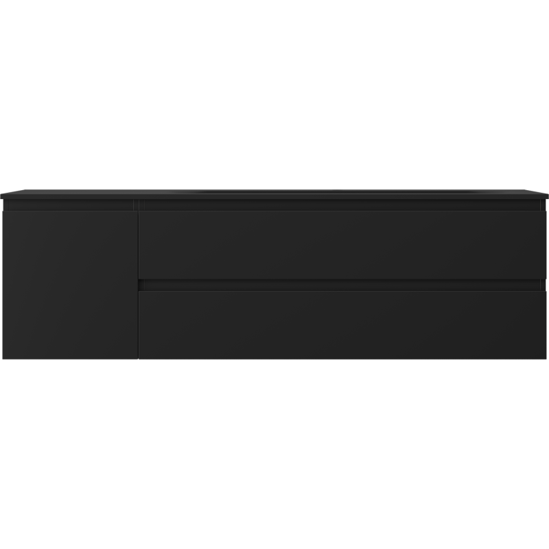 Servant med skap 160 cm svart matt Mexen Orio med to skuffer og en dør, sett forfra.
