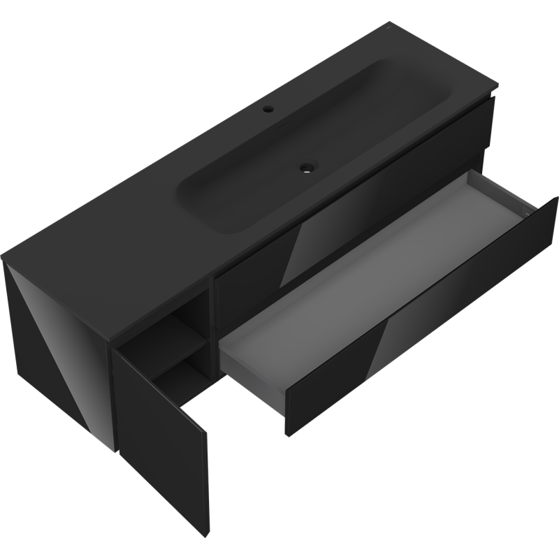 Servantskap med vask 160 cm svart høyglans/matt Mexen Orio – 91A13-16047-3-BBFFF70-W23P71