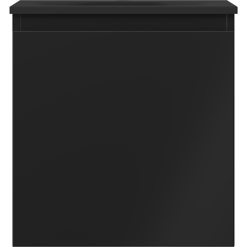 Servant med skap 45 cm svart matt med én skuff, sett rett forfra i minimalistisk design.
