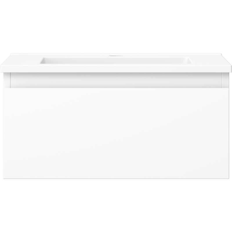 Servant med skap 50 cm hvit matt Mexen Orio/Otis med én skuff og minimalistisk design.