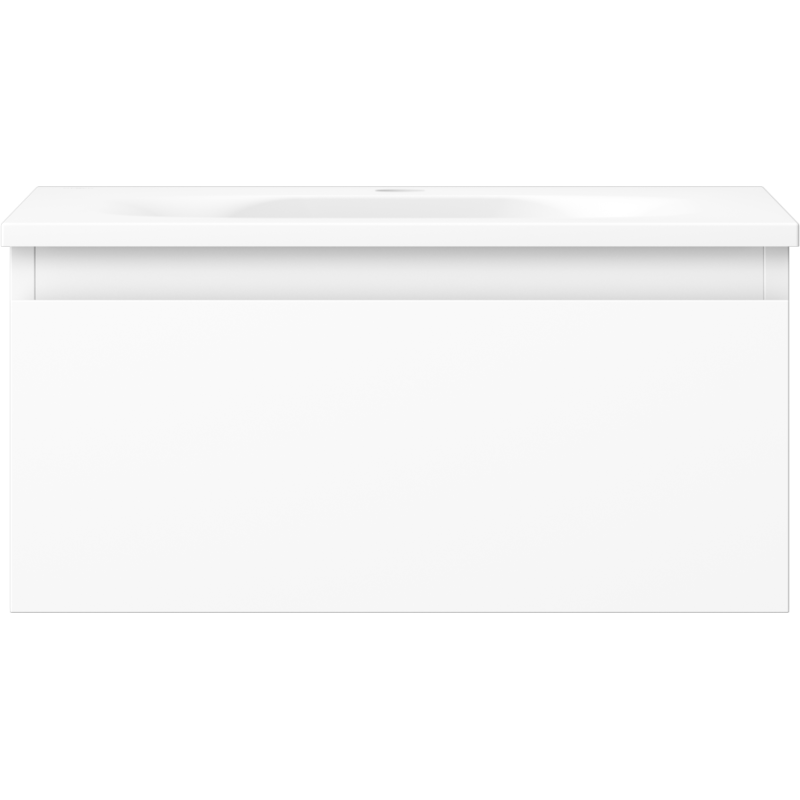 Servant med skap 50 cm hvit matt, minimalistisk front uten synlige håndtak.