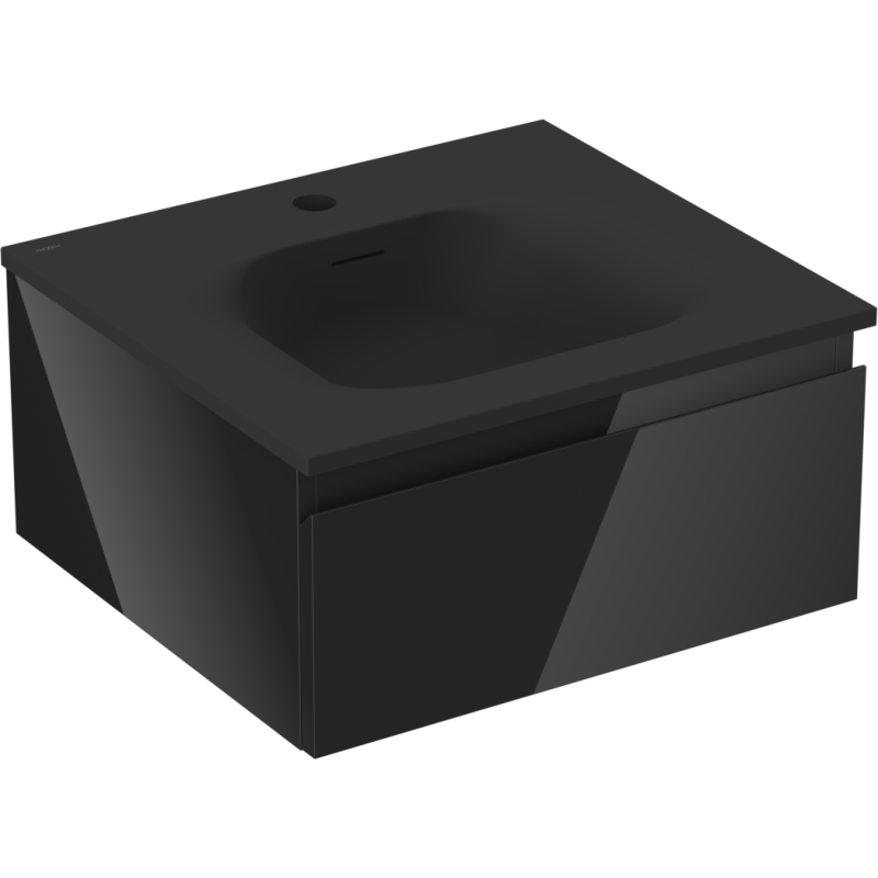 Servantskap med vask 50 cm Mexen Orio i matt svart med én stor skuff og minimalistisk design.