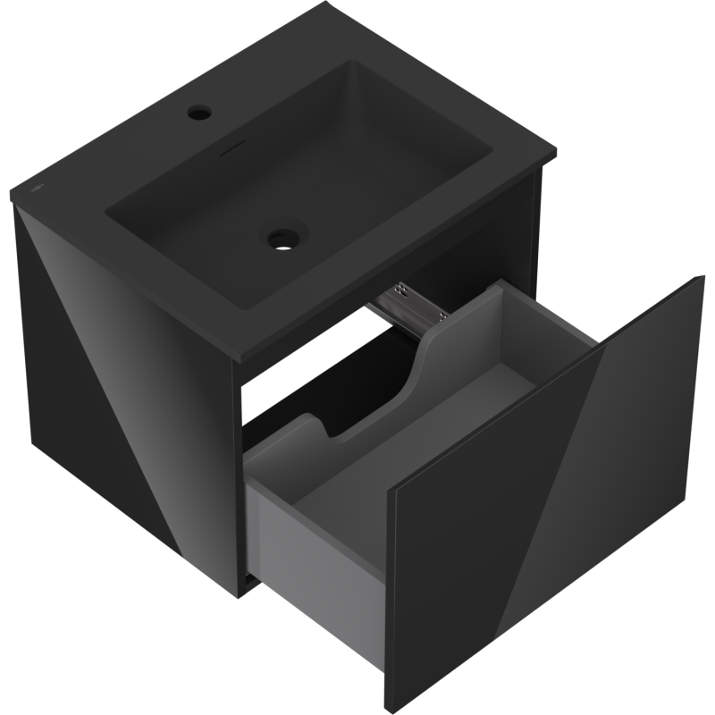 Baderomsskap med vask 60 cm svart Mexen Orio/Otis med åpen skuff og matt rettvinklet design.