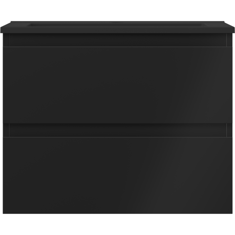 Servant med skap i svart matt finish med to store skuffer uten synlige håndtak, sett forfra.