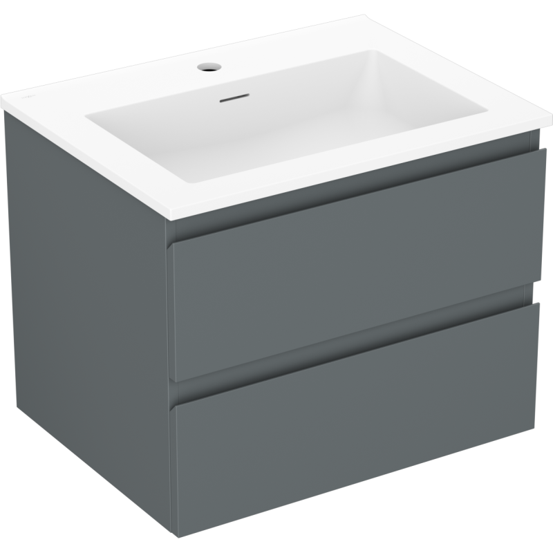 Servantskap med vask 60 cm Mexen Orio i grafitt med to skuffer og hvit servant med rektangulær kum.